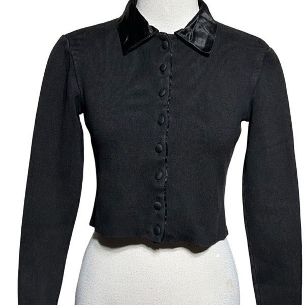 Armani A/X Black Long Sleeve Cropped Button Up Ribbed Shirt Small